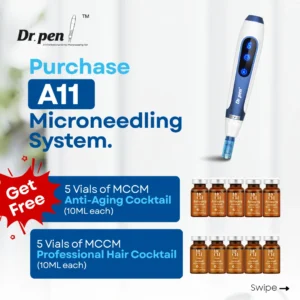 Dr. Pen® A11 Professional Series With Free Pack of 5 Vials of Professional Hair Growth Mesococktail and Pack of 5 Vials of Professional Antiaging Cocktail
