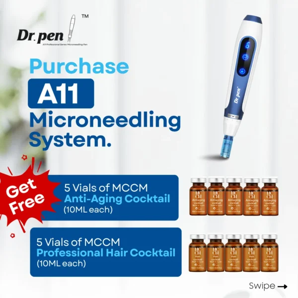 Dr. Pen® A11 Professional Series With Free Pack of 5 Vials of Professional Hair Growth Mesococktail and Pack of 5 Vials of Professional Antiaging Cocktail