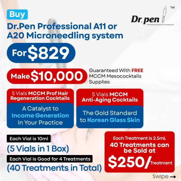 Dr. Pen® A11 Professional Series With Free Pack of 5 Vials of Professional Hair Growth Mesococktail and Pack of 5 Vials of Professional Antiaging Cocktail - Image 2