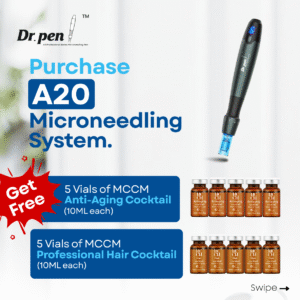 Dr. Pen® A20 Microneedling System With Free Pack of 5 Vials of Prof Hair Mesococktail and Pack of 5 Vials of Prof Antiaging Cocktail