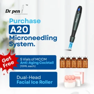 Dr. Pen® A20 Microneedling System With Free Dual-Head Facial Ice Roller and Pack of 5 Vials of Prof Antiaging Cocktail