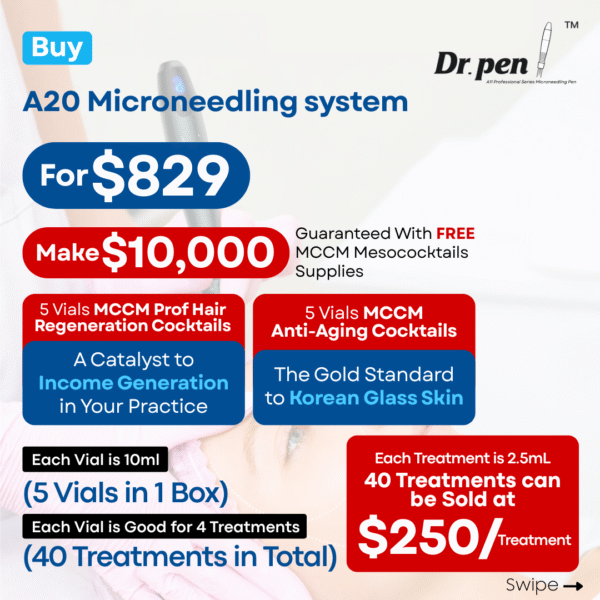 Dr. Pen® A20 Microneedling System With Free Pack of 5 Vials of Prof Hair Mesococktail and Pack of 5 Vials of Prof Antiaging Cocktail - Image 2